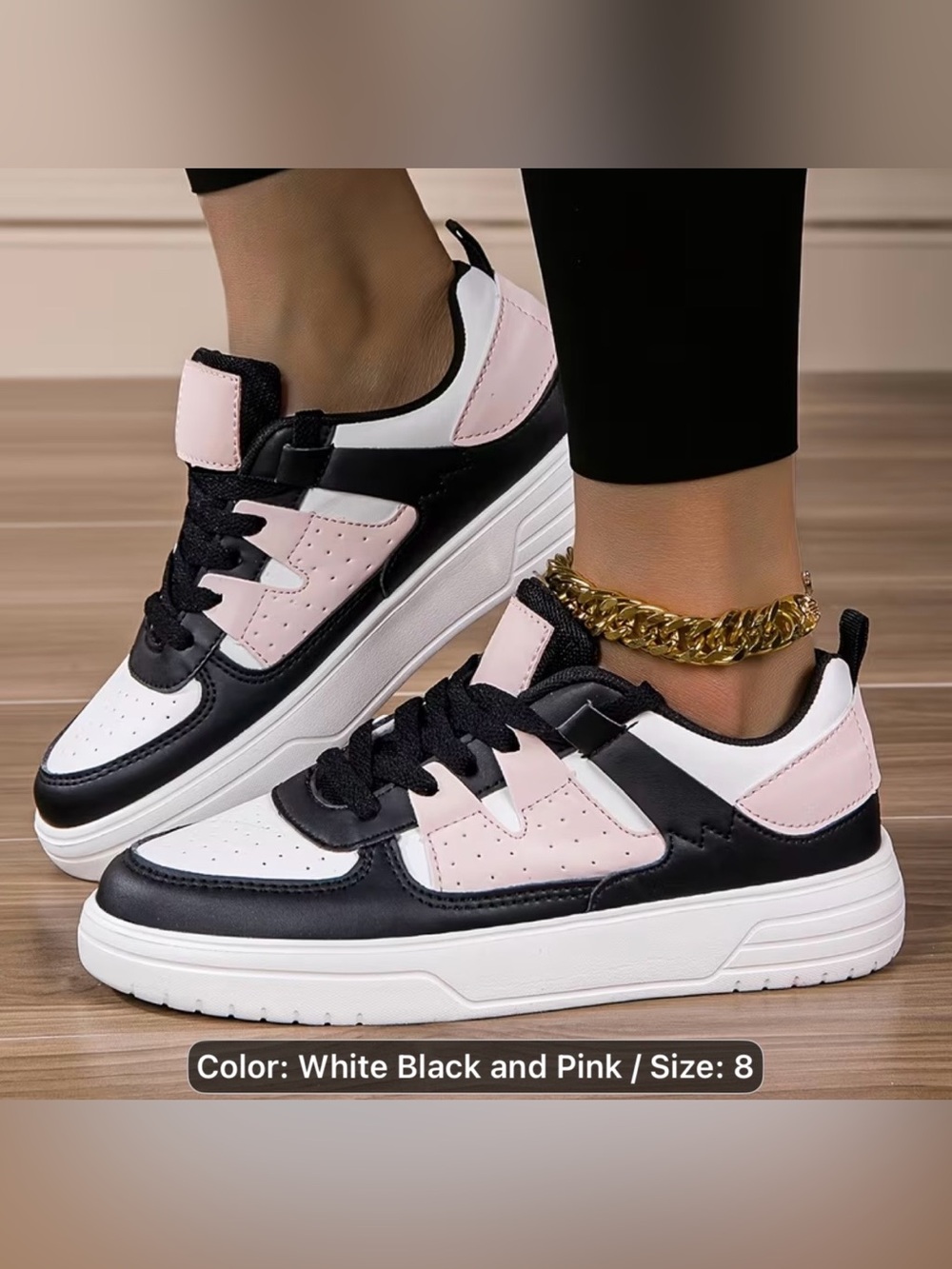 SHEIN White, Black & Pink Platform Sneakers